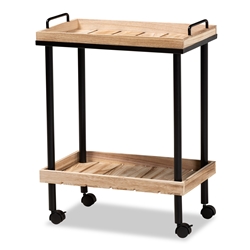 Baxton Studio Olinda Modern and Contemporary Oak Brown Finished Wood and Black Metal Kitchen Cart